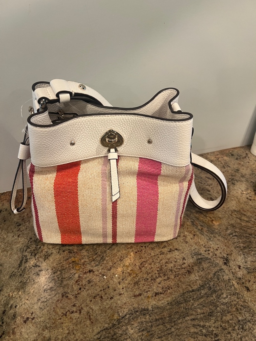 Kate Spade Leather-Trim Striped Bucket Bag NWT